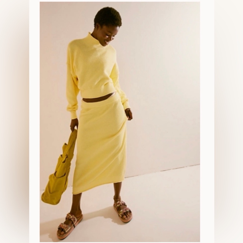 Free People Hailee Butter Yellow Knit Skirt Set